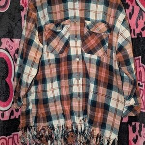 Plaid Fringed Jean Jacket